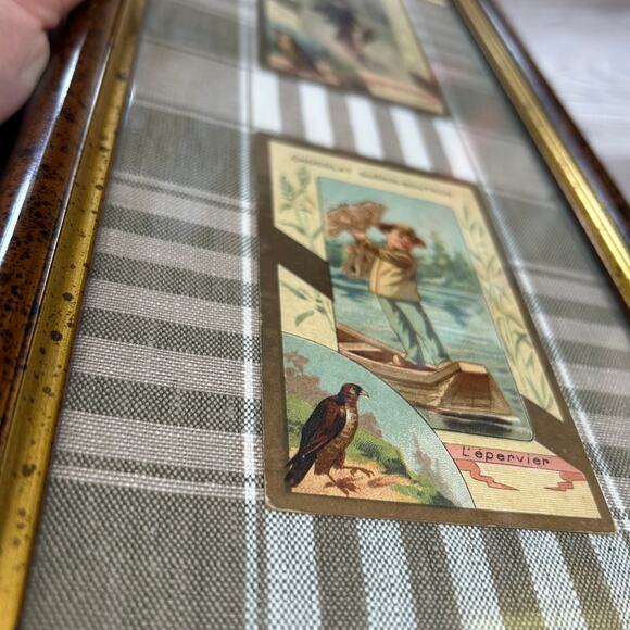 Antique French Chocolat Guérin-Boutron Trade Cards in Framed Plaid Mat - Picture 4 of 6